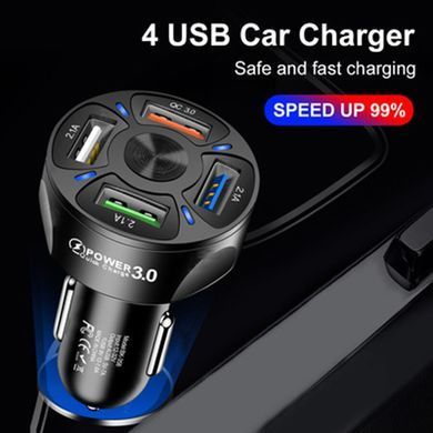 Автомобільний адаптер Power Quick Charger 4xUSB (QC3.0+3X2.1A), чорний