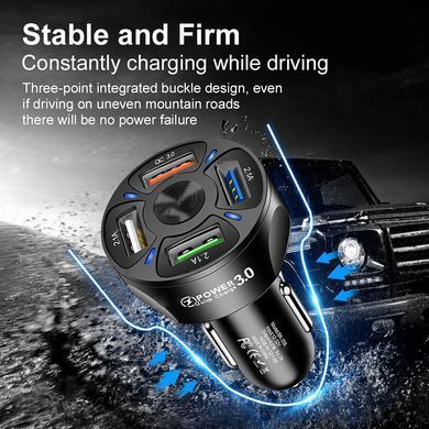 Автомобільний адаптер Power Quick Charger 4xUSB (QC3.0+3X2.1A), чорний