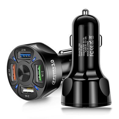 Автомобільний адаптер Power Quick Charger 4xUSB (QC3.0+3X2.1A), чорний