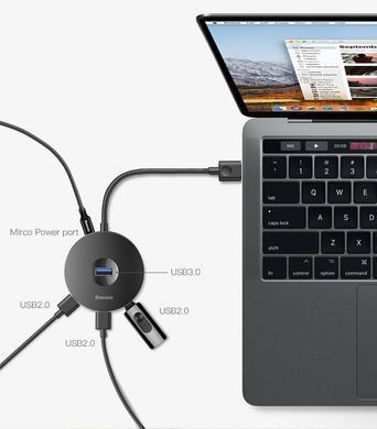 Портативний HUB Baseus Round Box Type-C to (3xUSB 2.0+USB 3.0) (CAHUB-G01), чорний