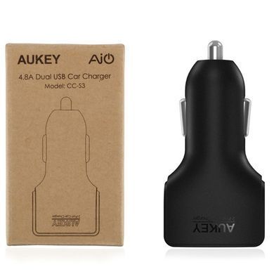 Автомобільний адаптeр AUKEY (2400mAh+2400mAh) 2xUSB для iPhone/iPod/iPad, чорний