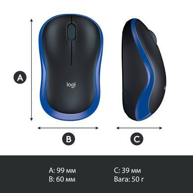 Миша 3 кноп. Logitech M185 (910-002239) бездротова (USB), синій
