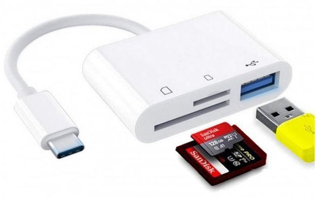 Перехідник USB Type C to USB/SD/microSD, білий